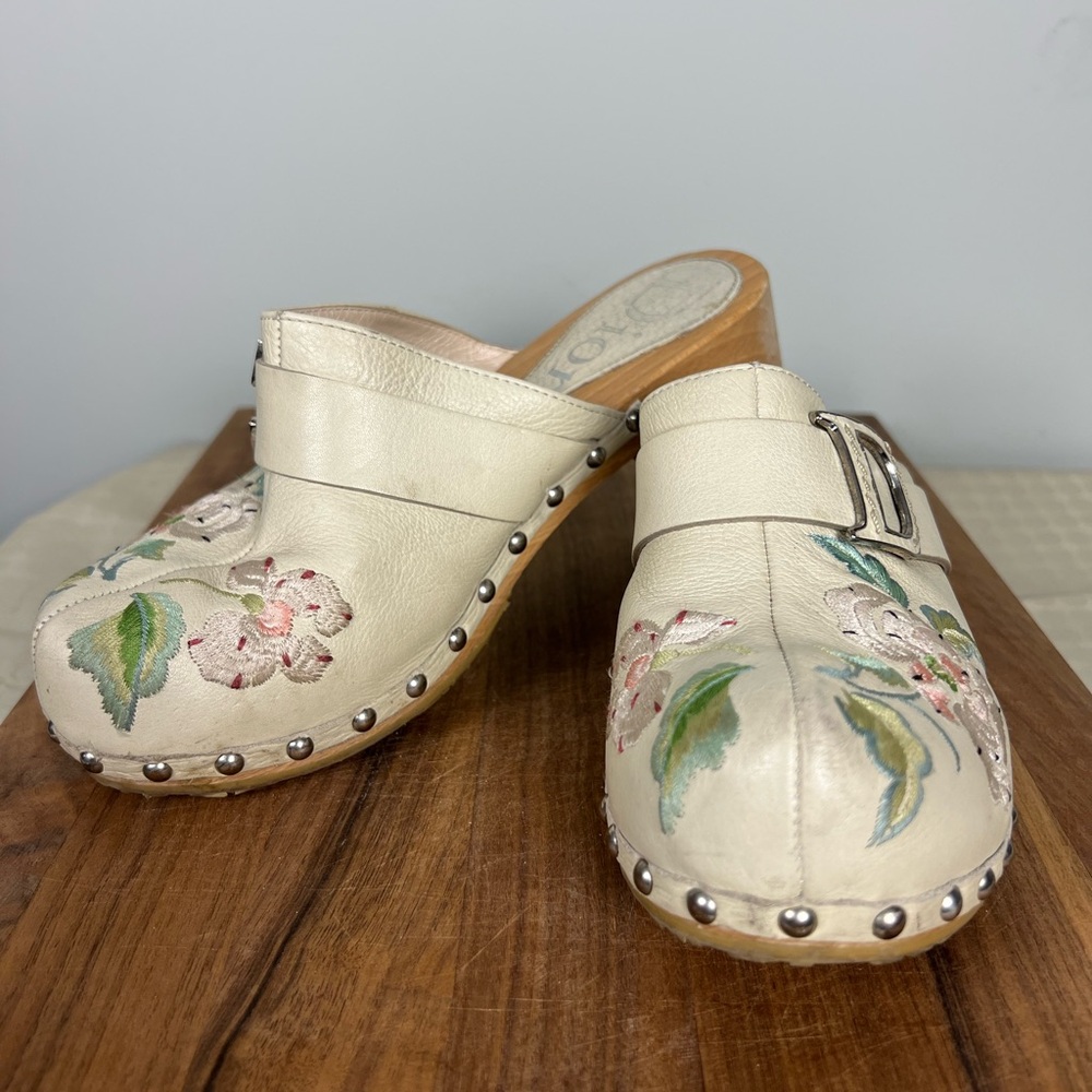 Dior Cream Floral Embroidered Clogs